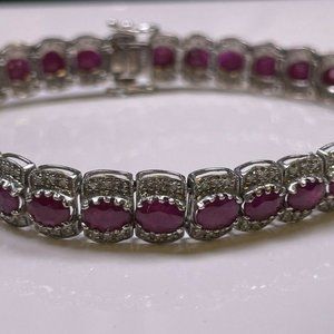 14K White Gold Ruby Diamond 7.25" Bracelet Box Lock Safety Clasp 16.6g (R034)